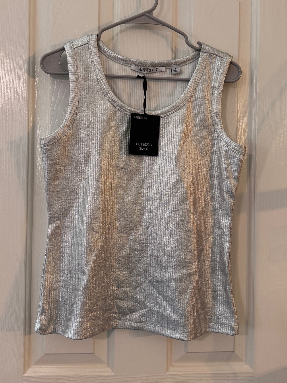 Insight Metallic Silver Ribbed Tank Top